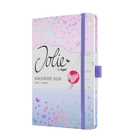 Határidőnaptár 2026 heti SIGEL A/5, kemény borító, Jolie, Butterfly Confetti Candy