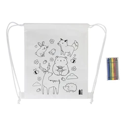 Hátizsák színezhető mintával non-woven 5db zsírkrétával, 25x30cm erdei állatok minta