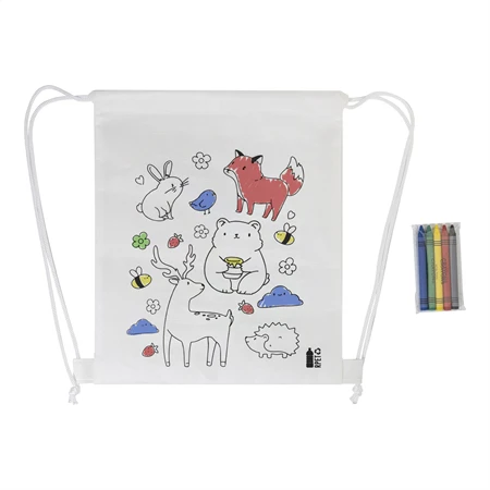Hátizsák színezhető mintával non-woven 5db zsírkrétával, 25x30cm erdei állatok minta