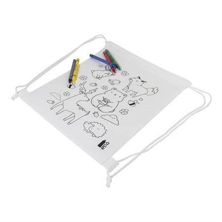 Hátizsák színezhető mintával non-woven 5db zsírkrétával, 25x30cm erdei állatok minta