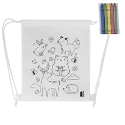 Hátizsák színezhető mintával non-woven 5db zsírkrétával, 25x30cm erdei állatok minta