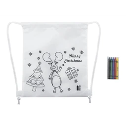 Hátizsák színezhető mintával non-woven, 5db zsírkrétával, 25x30cm karácsony - rénszarva minta