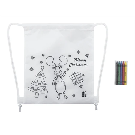 Hátizsák színezhető mintával non-woven, 5db zsírkrétával, 25x30cm karácsony - rénszarva minta