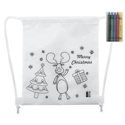 Hátizsák színezhető mintával non-woven, 5db zsírkrétával, 25x30cm karácsony - rénszarva minta