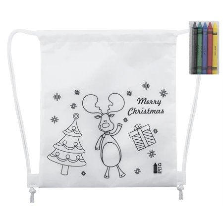 Hátizsák színezhető mintával non-woven, 5db zsírkrétával, 25x30cm karácsony - rénszarva minta