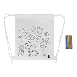 Hátizsák színezhető mintával non-woven 5db zsírkrétával, 25x30cm tengervilág minta