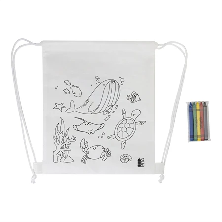 Hátizsák színezhető mintával non-woven 5db zsírkrétával, 25x30cm tengervilág minta