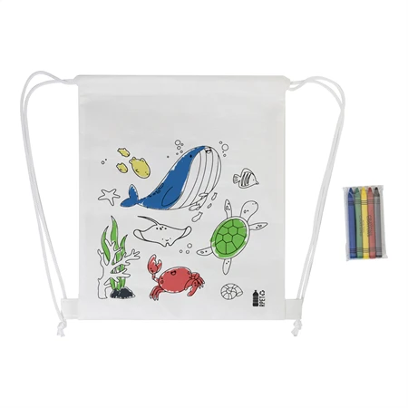 Hátizsák színezhető mintával non-woven 5db zsírkrétával, 25x30cm tengervilág minta