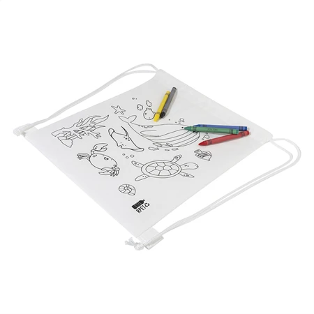 Hátizsák színezhető mintával non-woven 5db zsírkrétával, 25x30cm tengervilág minta