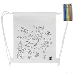 Hátizsák színezhető mintával non-woven 5db zsírkrétával, 25x30cm tengervilág minta