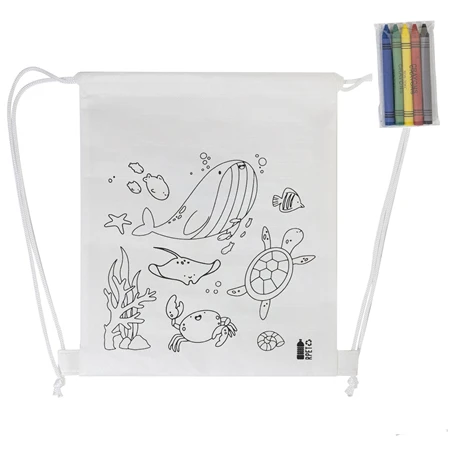 Hátizsák színezhető mintával non-woven 5db zsírkrétával, 25x30cm tengervilág minta