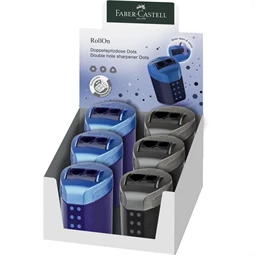 Hegyező 2 lyukú Faber-Castell  Pöttyös RollOn műanyag dupla tartályos kék és fekete vegyes színek