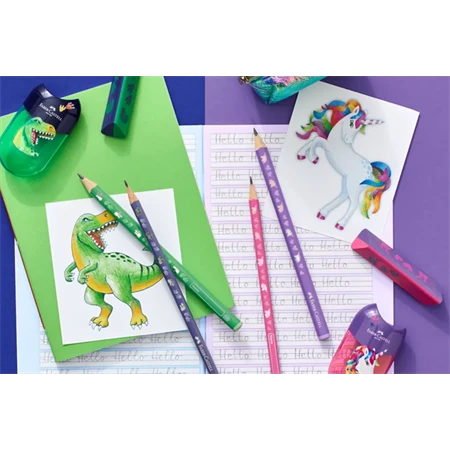 Hegyező 2 lyukú Faber-Castell  Unikornis és Dinoszaurusz