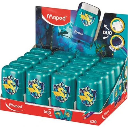 Hegyező + Radír MAPED Connect Dragon 2 az 1-ben, 2 lyukú hegyező és radír, sárkány mintával