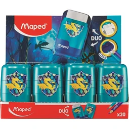 Hegyező + Radír MAPED Connect Dragon 2 az 1-ben, 2 lyukú hegyező és radír, sárkány mintával
