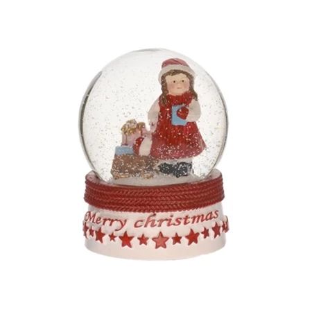 Hógömb Merry Christmas poly, üveg, 6,8x6,8x8,5 cm, piros,fehér