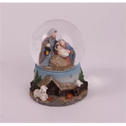 Hógömb havazó, Akolban Szent család, 7,5x9,5cm színes