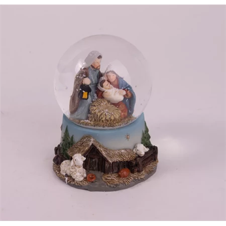 Hógömb havazó, Akolban Szent család, 7,5x9,5cm színes