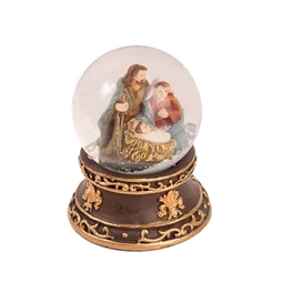 Hógömb havazó, Szent család, 4,5x6,5cm barna