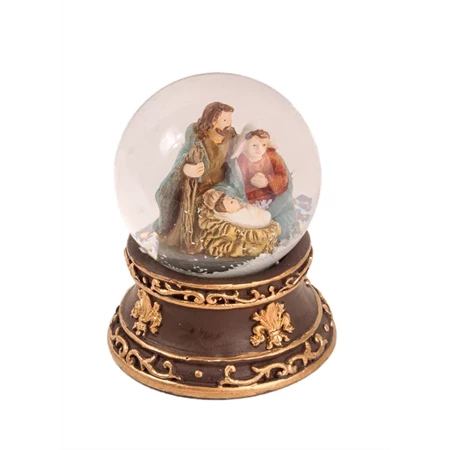 Hógömb havazó, Szent család, 4,5x6,5cm barna