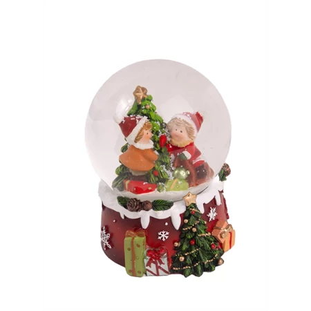 Hógömb havazó, fenyőfa körül gyerekek 7,5x9,5cm színes