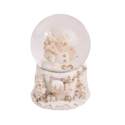 Hógömb havazó, hóember figurával 4,5x6,5cm fehér-arany