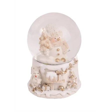 Hógömb havazó, hóember figurával 4,5x6,5cm fehér-arany