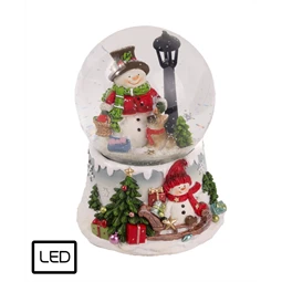 Hógömb havazó, hóember kandelláberrel, LED-es 11,5x14cm színes