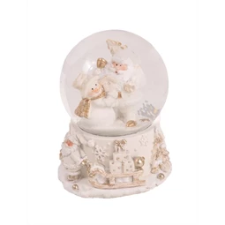 Hógömb havazó, mikulás és hóember figurával 7,5x9,5cm fehér-arany