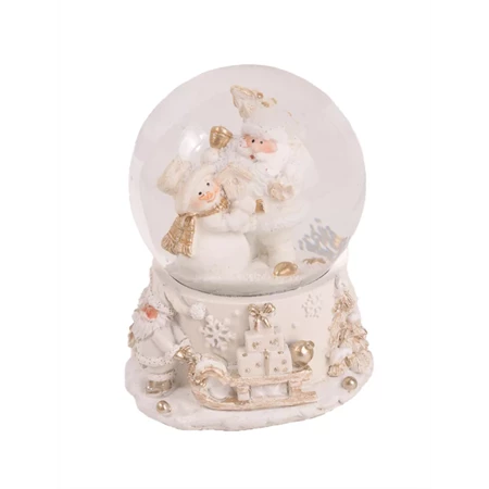 Hógömb havazó, mikulás és hóember figurával 7,5x9,5cm fehér-arany