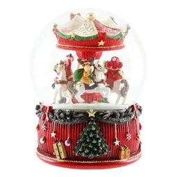 Hógömb körhintával, forgó, zenélő poly, üveg 20x14cm színes