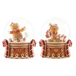 Hógömb mézeskalács figurával poly, üveg 6,5x4,5cm barna, piros 2 féle 1db, figura nem választható