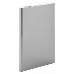 Hordozható akkumulátor, powerbank 4000mAh, 110×68×10 mm, alumínium, micro USB töltőkábellel.