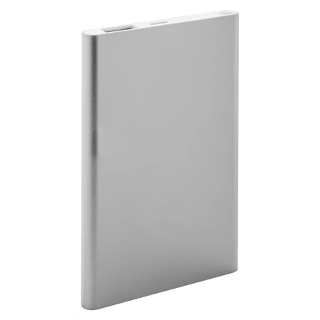 Hordozható akkumulátor, powerbank 4000mAh, 110×68×10 mm, alumínium, micro USB töltőkábellel.