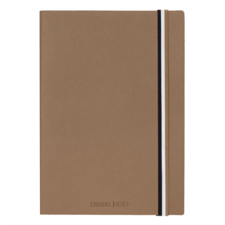 Hugo Boss jegyzetfüzet A/5 Iconic kollekció, gumis vonalas, Camel