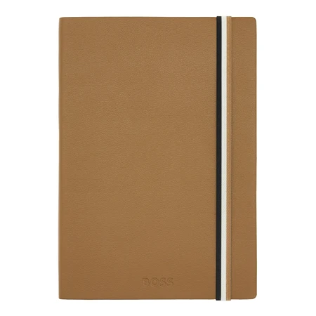 Hugo Boss jegyzetfüzet A/5 Iconic kollekció, gumis vonalas, Camel