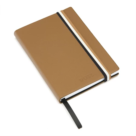 Hugo Boss jegyzetfüzet A/6 Iconic kollekció, gumis vonalas camel