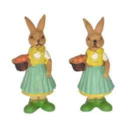 Húsvéti Őrület Dekoráció nyúl lány kosárral álló poly 2,7x2x6,5cm sárga,zöld 2db/csomag