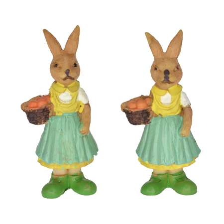 Húsvéti Őrület Dekoráció nyúl lány kosárral álló poly 2,7x2x6,5cm sárga,zöld 2db/csomag