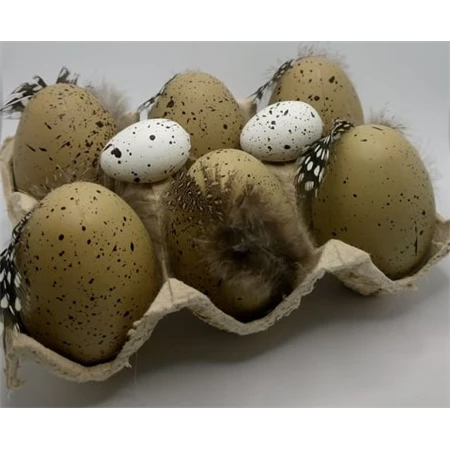 Húsvéti dekor tojás dobozban, műanyag, 6cm, 6db/csomag