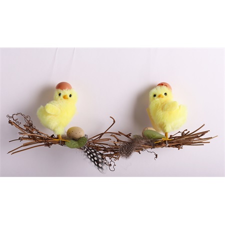 Húsvéti dekoráció csibe tojással faágon 1db