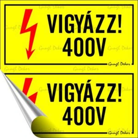 Információs matrica, 10x10 cm, 400 V, 2 db felirat/ív