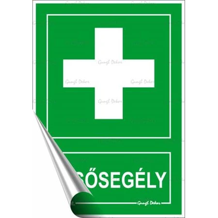 Információs matrica, 11,6x16,6 cm, Elsősegély