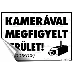 Információs matrica, 11,6x16,6 cm, Kamerával megfigyelt terület, fekete-fehér