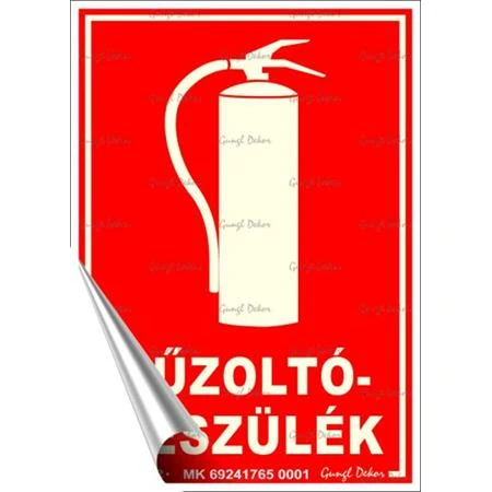 Információs matrica, 12,5x17,5 cm, fluoreszkáló, utánvilágítós, Tűzoltókészülék