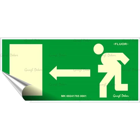 Információs matrica, 25x11,5 cm, fluoreszkáló, utánvilágítós, Menekülési irány balra