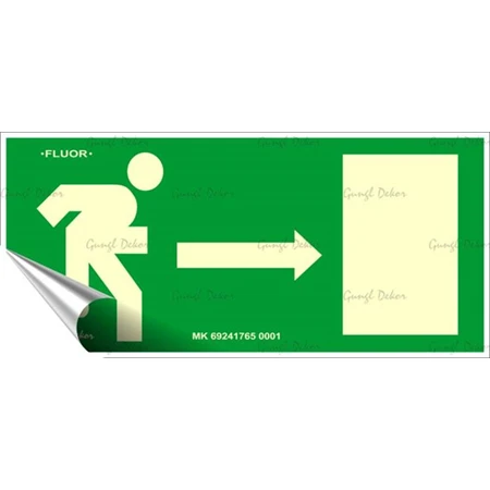 Információs matrica, 25x11,5 cm, fluoreszkáló, utánvilágítós, Menekülési irány jobbra