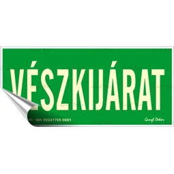 Információs matrica, 25x11,5 cm, fluoreszkáló, utánvilágítós, Vészkijárat
