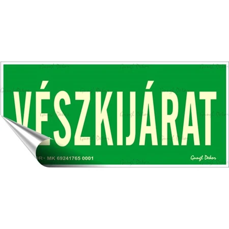 Információs matrica, 25x11,5 cm, fluoreszkáló, utánvilágítós, Vészkijárat