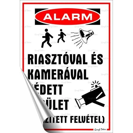 Információs matrica, 25x17,5 cm, Riasztóval és kamerával védett terület